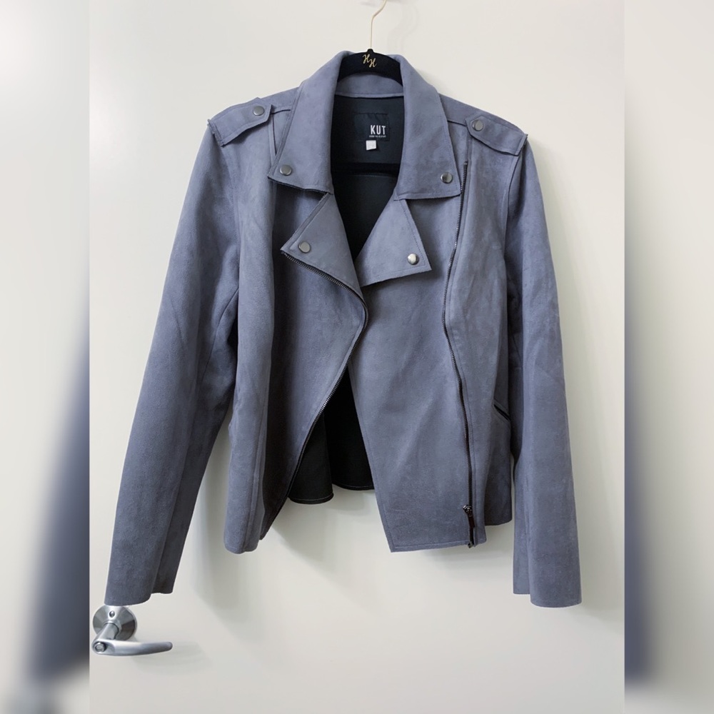Grey Faux Suede Moto Jacket by Kut From The Kloth